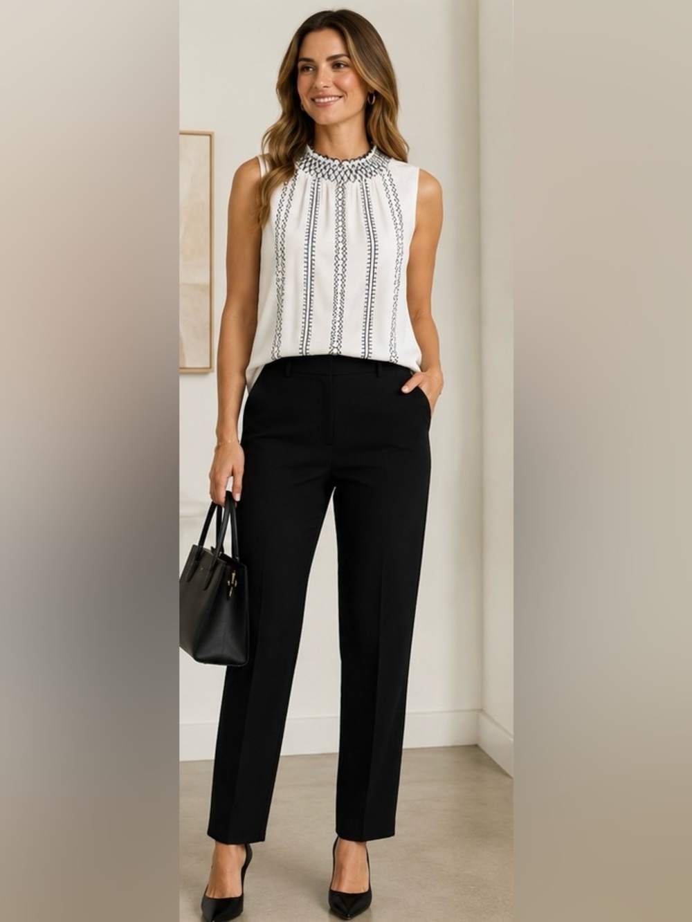 WHBM White House Black Market Embroidered Sleeveless Blouse | Size 8 - Picture 4 of 8